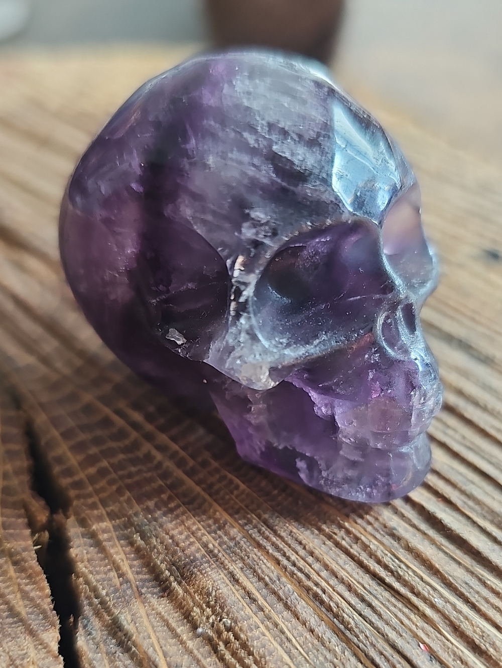 Hand Carved Amethyst Crystal Skull - Deep Purple